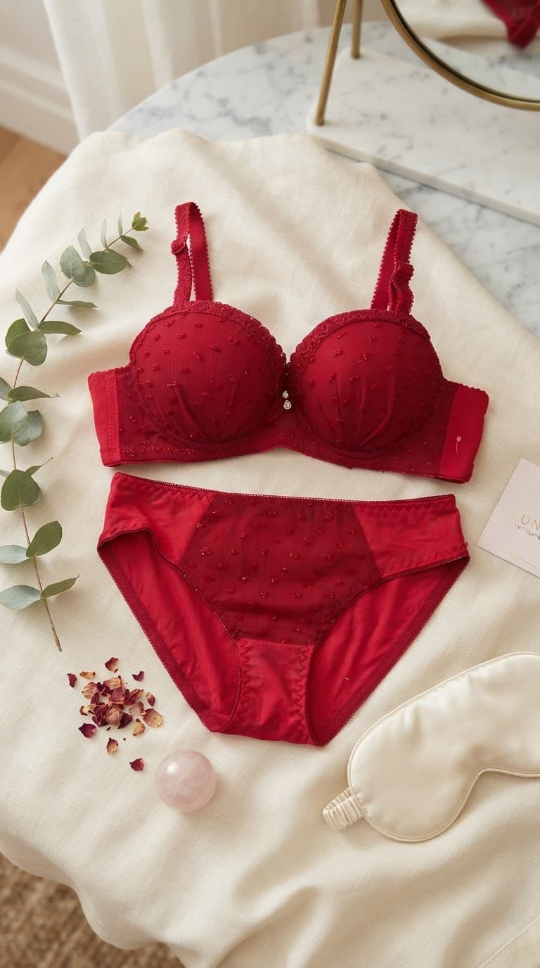 Beaded Textured Bra Panty Set | Lace Trim