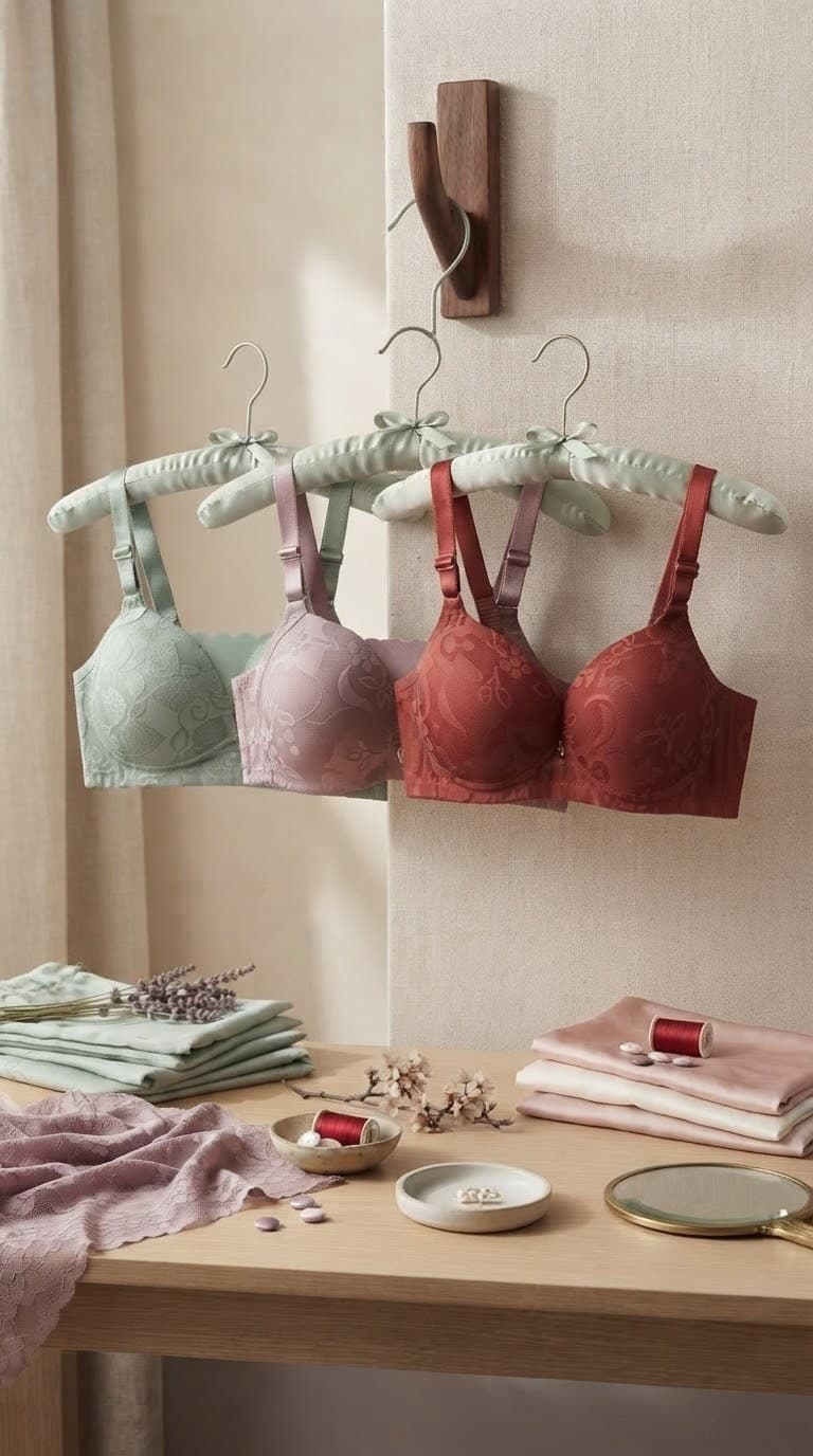 Padded Push-Up Bra with Embossed Leaf Pattern (Set of 3)