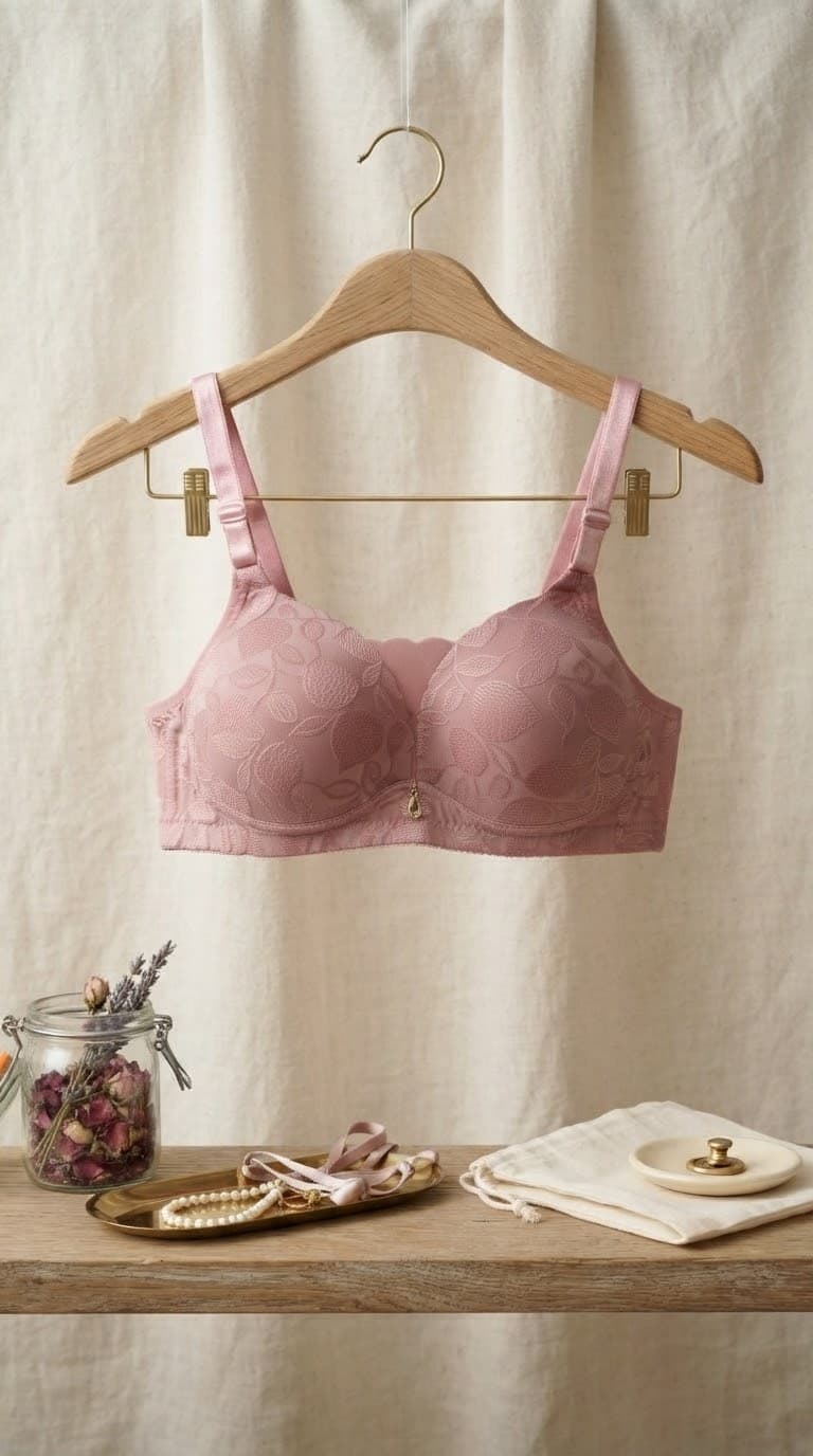 Padded Push-Up Bra with Embossed Leaf Pattern
