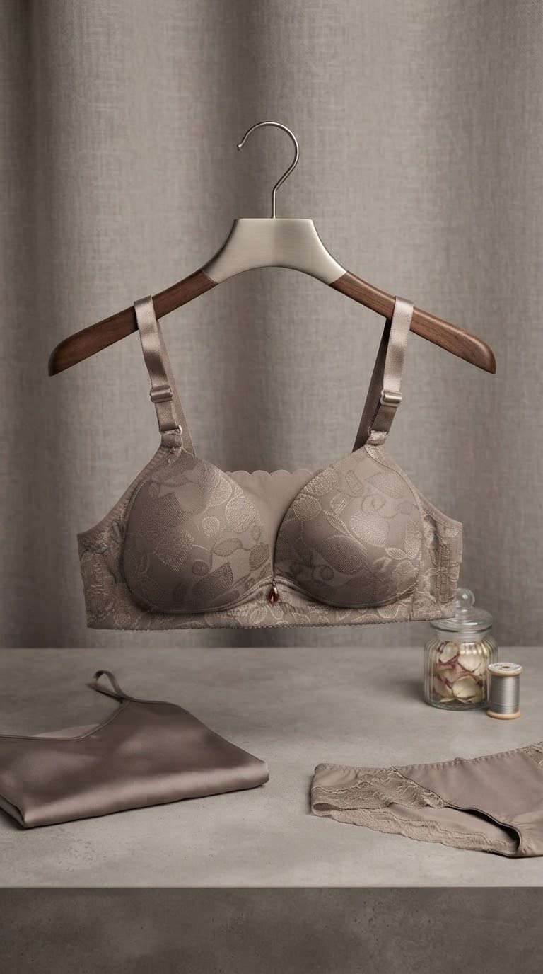 Padded Push-Up Bra with Embossed Leaf Pattern