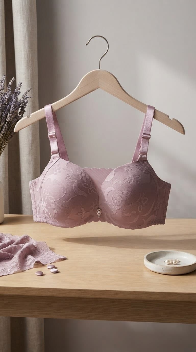 Padded Push-Up Bra with Embossed Leaf Pattern